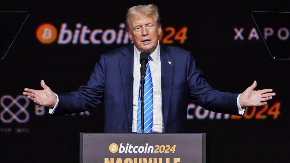 NASHVILLE, TN - Donald Trump reacts at the 2024 Bitcoin Confer