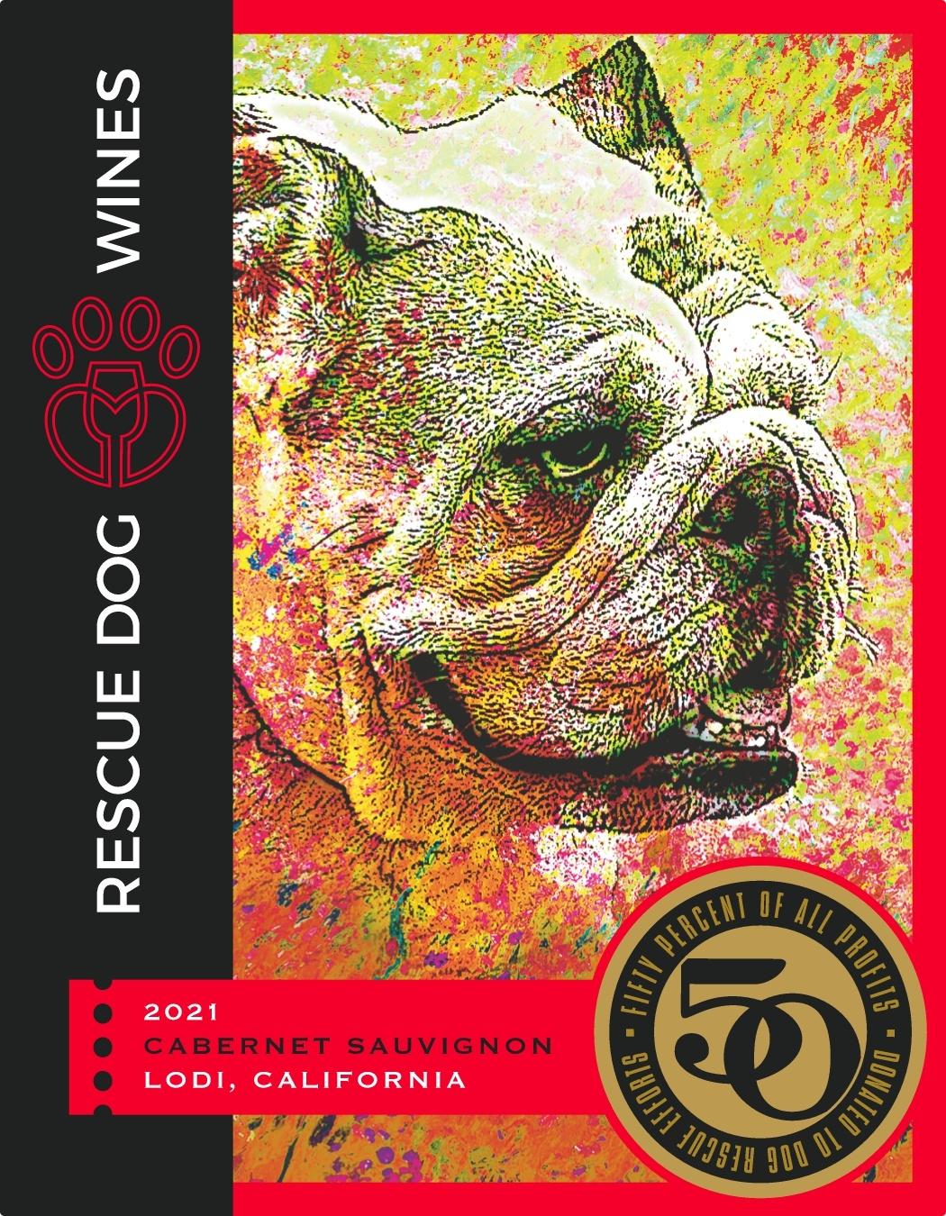 Rescue Dog Wines Cabernet Sauvignon features a lovable bulldog.