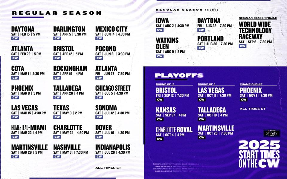 nascar-announces-starting-times-for-2025-for-cup-xfinity-and-trucks for Free Printable Nascar Schedule 2025 NASCAR Announces Starting Times For 2025 For Cup, Xfinity And Trucks for Free Printable Nascar Schedule 2025