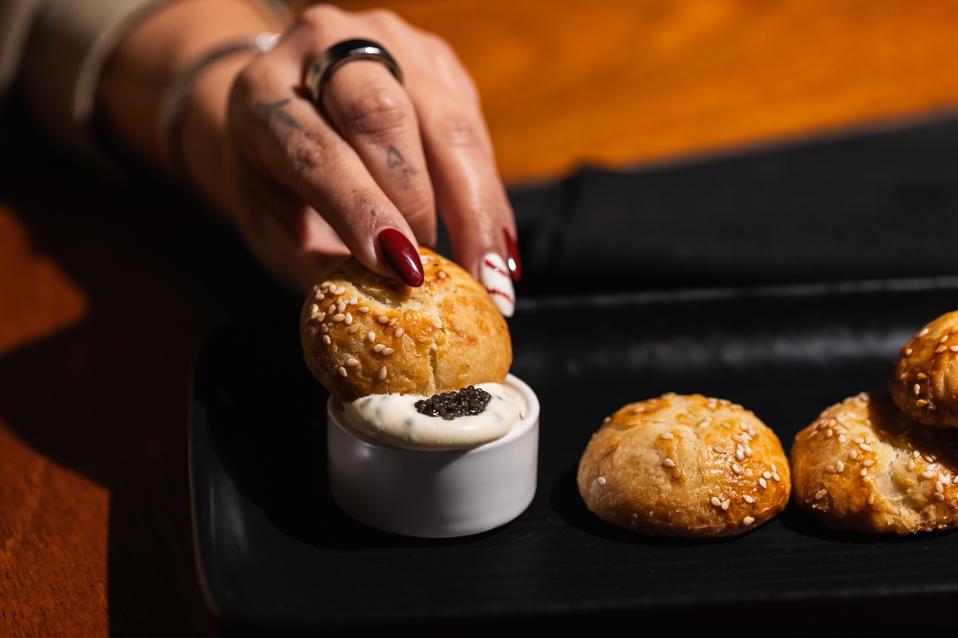 A knish with caviar creme fraiche at Deli after Dark