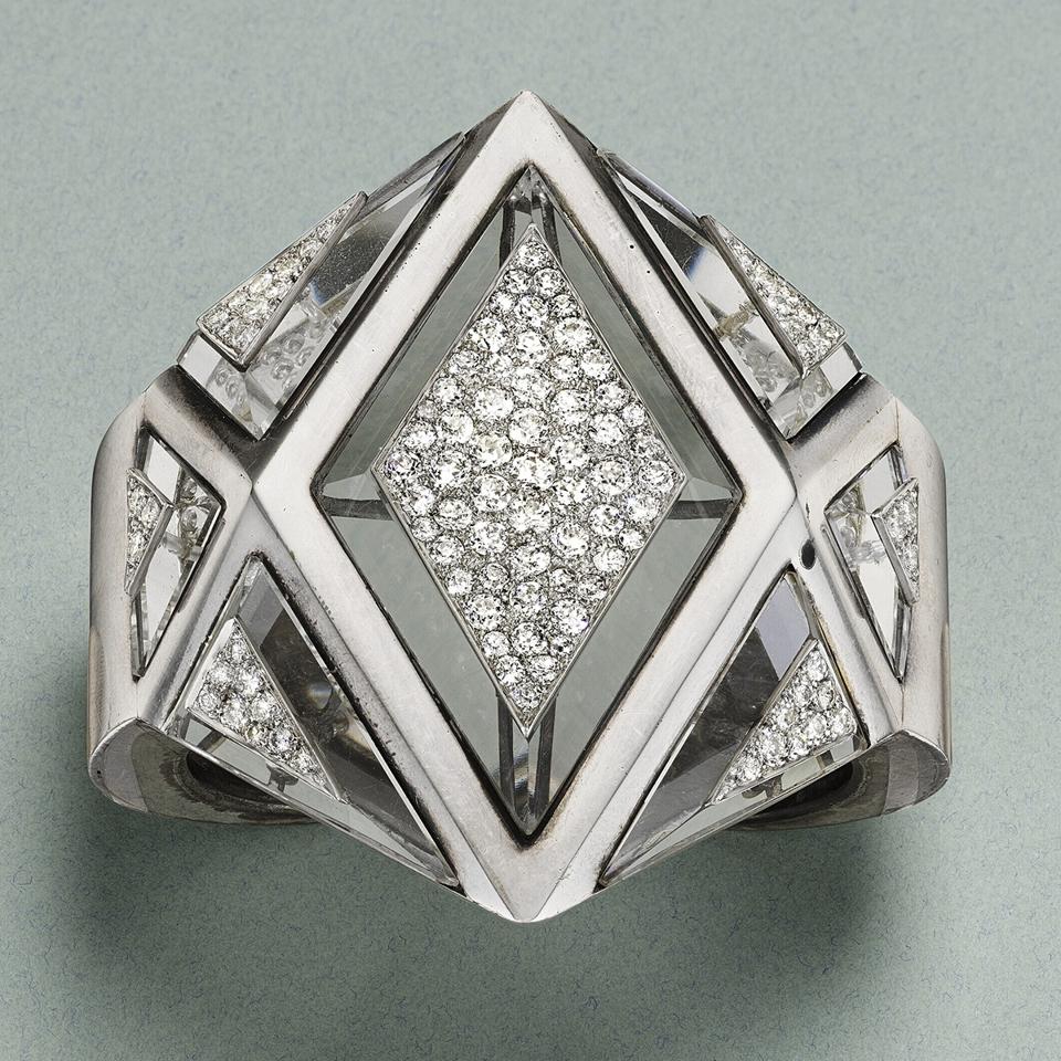 Rock crystal and diamond cuff bracelet by Suzanne Belperron, at Christie's.