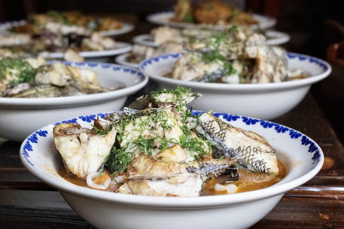 Brodetto, an Adriatic-style seafood stew with black bass, mussels, clams, calamari at Le Virtu
