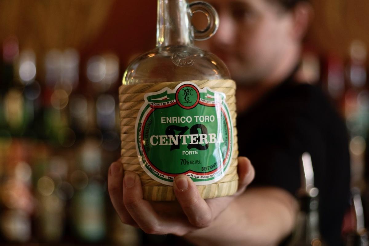 Centerba (means "100 herbs"), an extremely potent Abruzzese digestive (140 proof), made in the village of Tocco da Casauria
