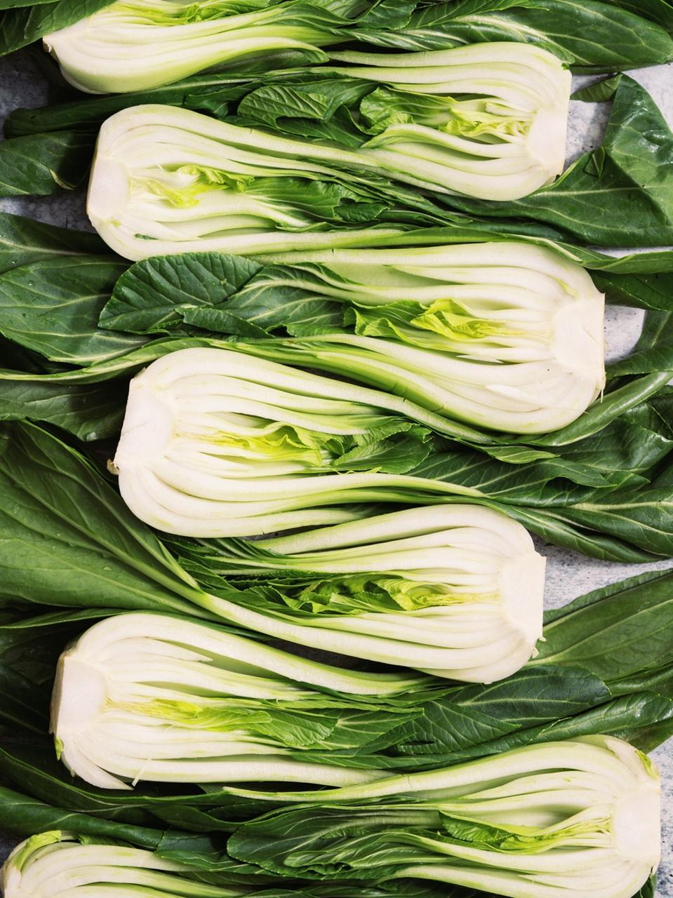 Vertical shot of Bok choys forming pattern