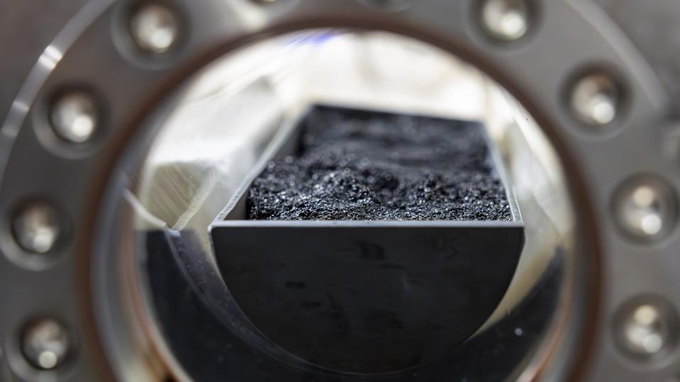 Coal particles being superheated as part of the graphite manufacturing process.