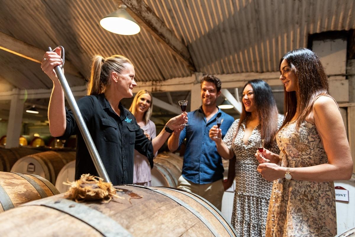 Guests at Seppeltsfield in Australia sampling a Tawny straight from the barrel
