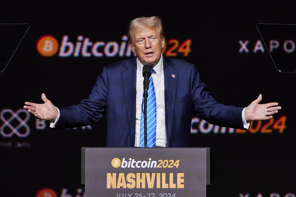 NASHVILLE, TN - Donald Trump reacts at the 2024 Bitcoin Confer