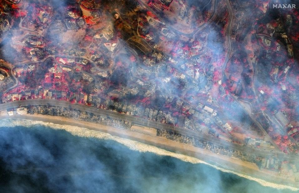 LOS ANGELES FIRES, CALIFORNIA -- JANUARY 9, 2025:  Sequence image 08.  AFTER Maxar satellite imagery of La Costa Beach, Malibu, Los Angeles, California following the devestating fires.  Please use: Satellite image (c) 2025 Maxar Technologies.