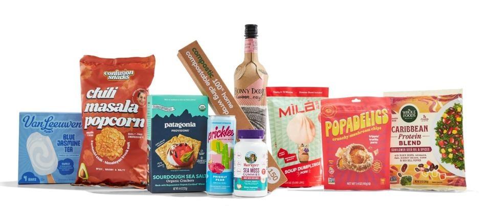 A collection of snacks and products available at Whole Foods.