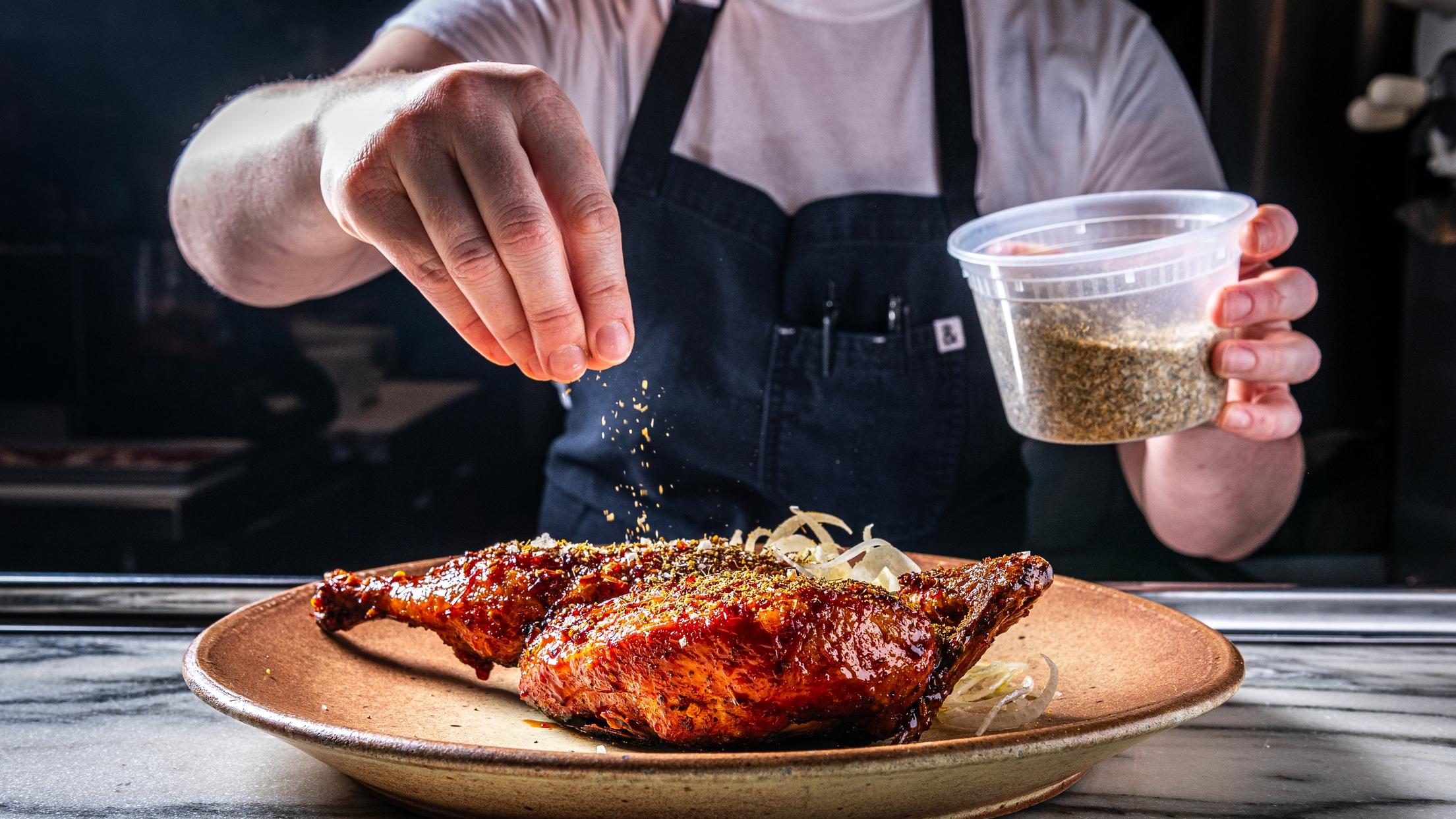 The fried half chicken with saffron hot honey and fennel from Reveler's Hour