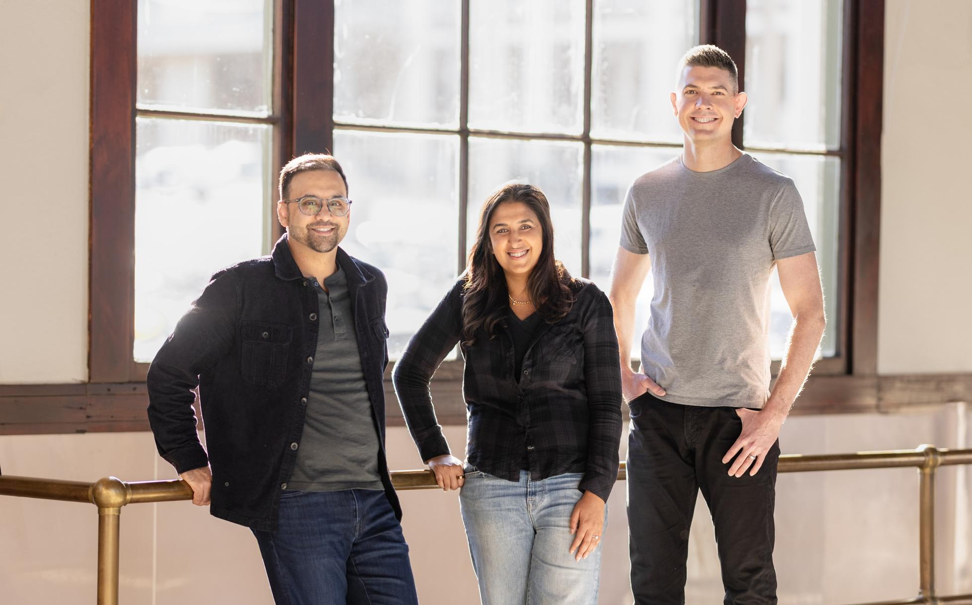 Collate founding team Surbhi Sarna, Nate Smith, and Jigish Patel