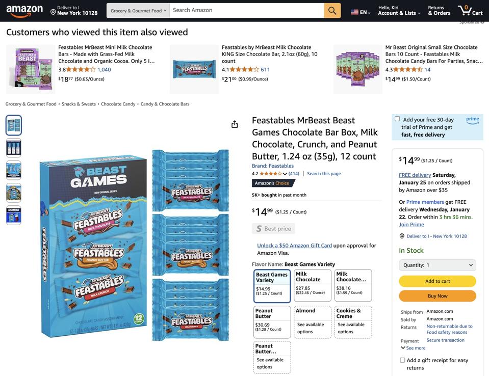 Mr Beast's Feastables brand introduced a "Beast Games" edition of its chocolate bars in 2025.
