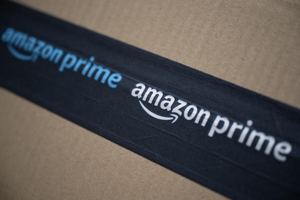 Amazon Prime logo on parcel tape.
