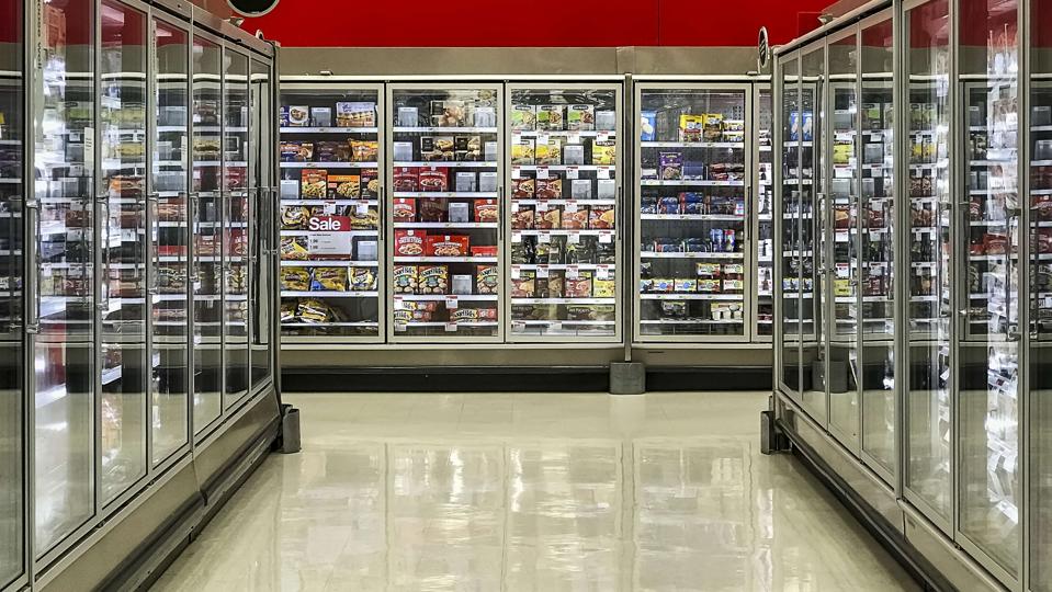 Frozen food section of a supermarket...