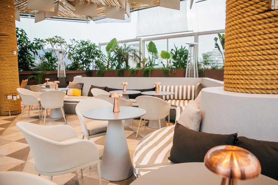 a brightly lit restaurant bar