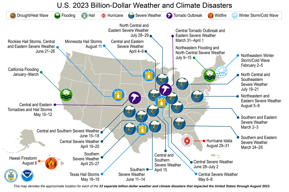 The costs of weather & climate disasters by event