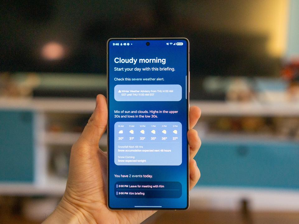 A Samsung Galaxy S25 Ultra showing the Now Brief.