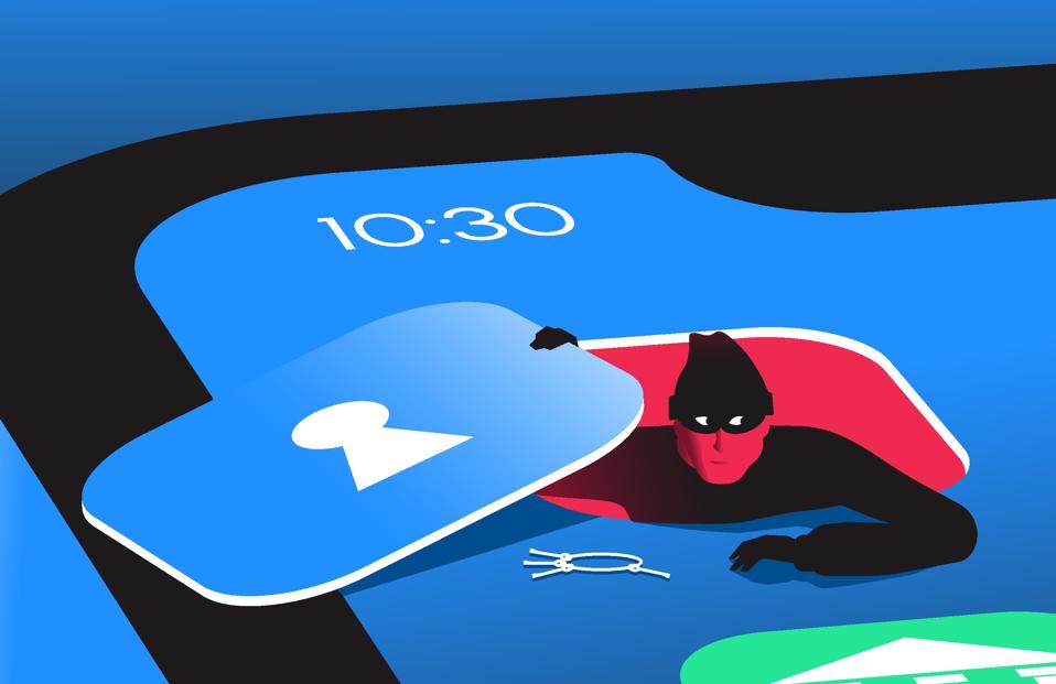 Hacker getting out of the smartphone app vector illustration