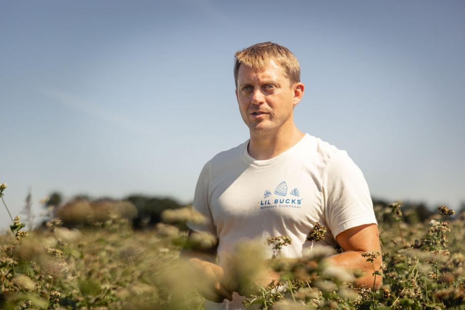 Luke Peterson in a buckwheat field