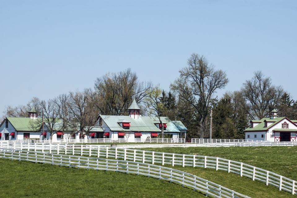 View of a section of Calumet Farm, Thoroughbred horse breeding and training farm, Lexington, Kentucky