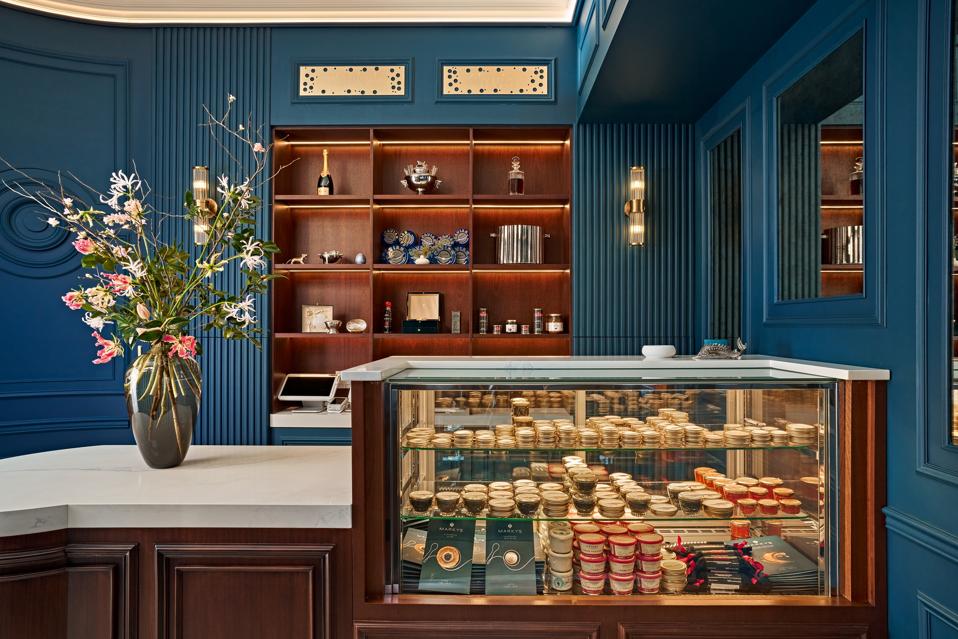 The entrance to Huso in Tribeca is a Marky's Caviar retail shop