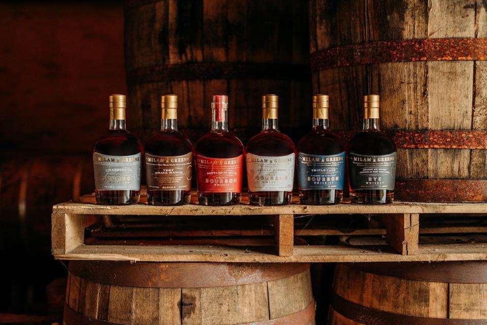 bottles of Milam & Greene bourbon