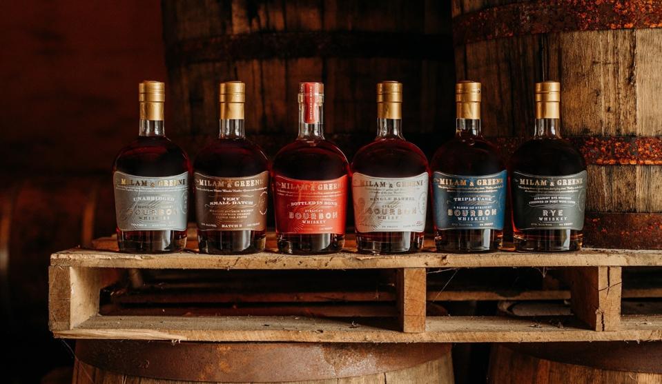 bottles of Milam & Greene bourbon