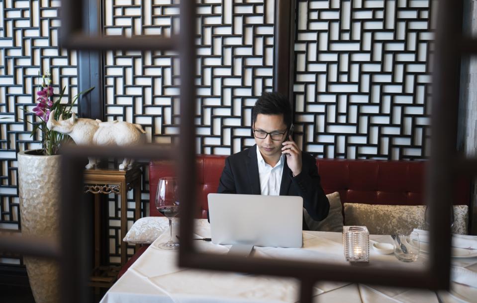 Businessman in Chinese restaurant