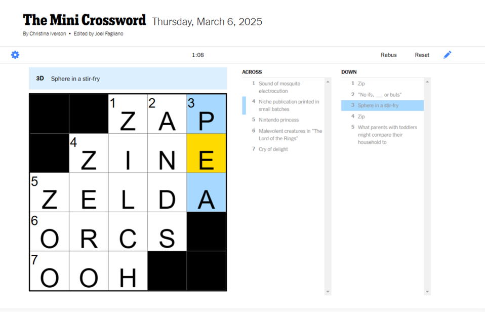 Today's NYT Mini Crossword Clues And Answers For Thursday, March 6th