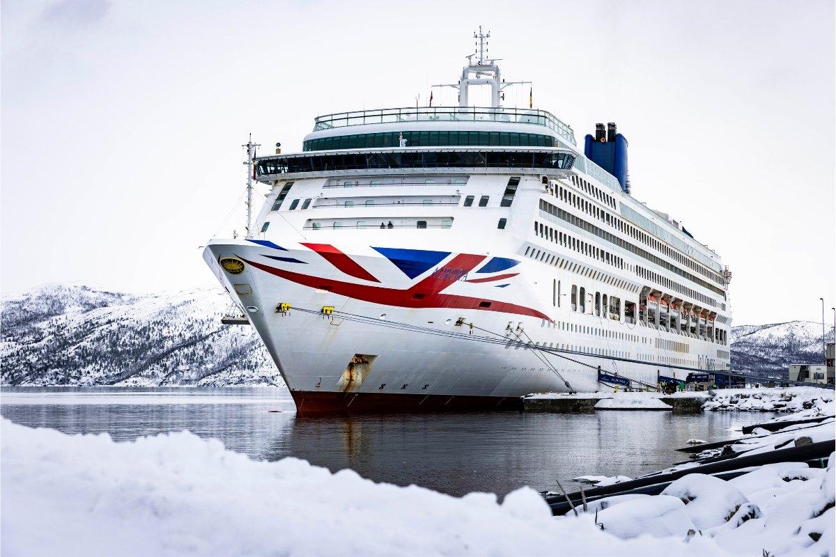 P&O Cruises 'Aurora' cruise ship in Alta, Norway.