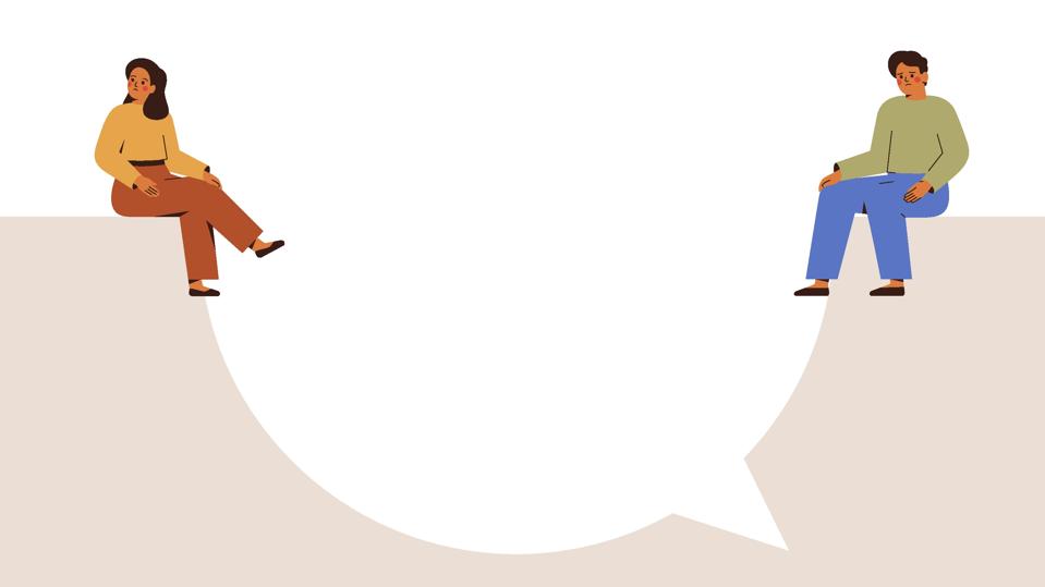 Man and woman sit apart and can't agree. young couple, colleagues or friends have difficulty communicating with each other.Big speech bubble separates sad people