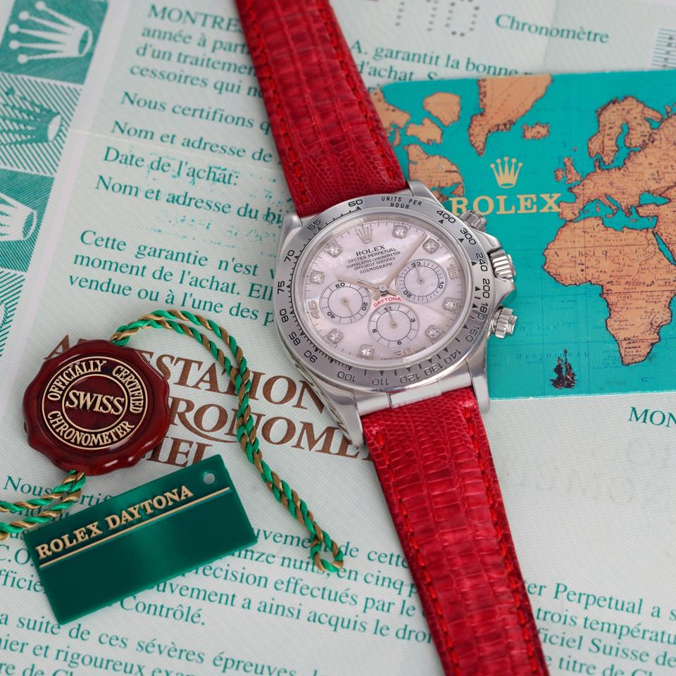 Rolex Cosmograph Daytona, ref 16516, platinum with diamond-set mother-of-pearl dial, 1998