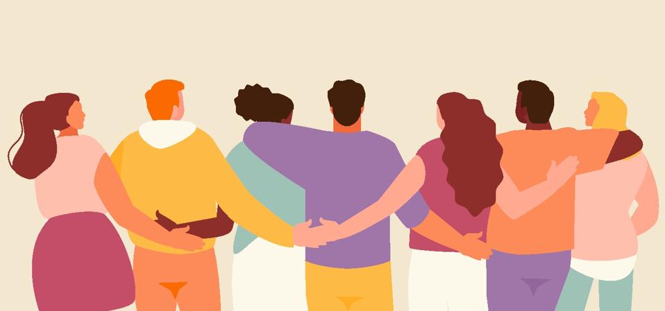 Hugging friends rear view vector