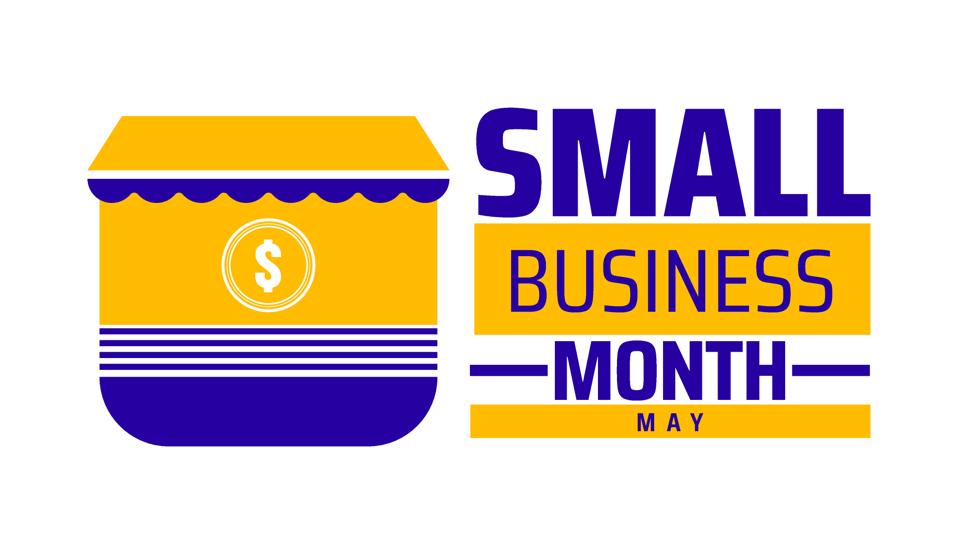 Small Business Month background banner or poster design template. observed every year in May. Holiday concept. Use to any Template, card, poster, placard, template.