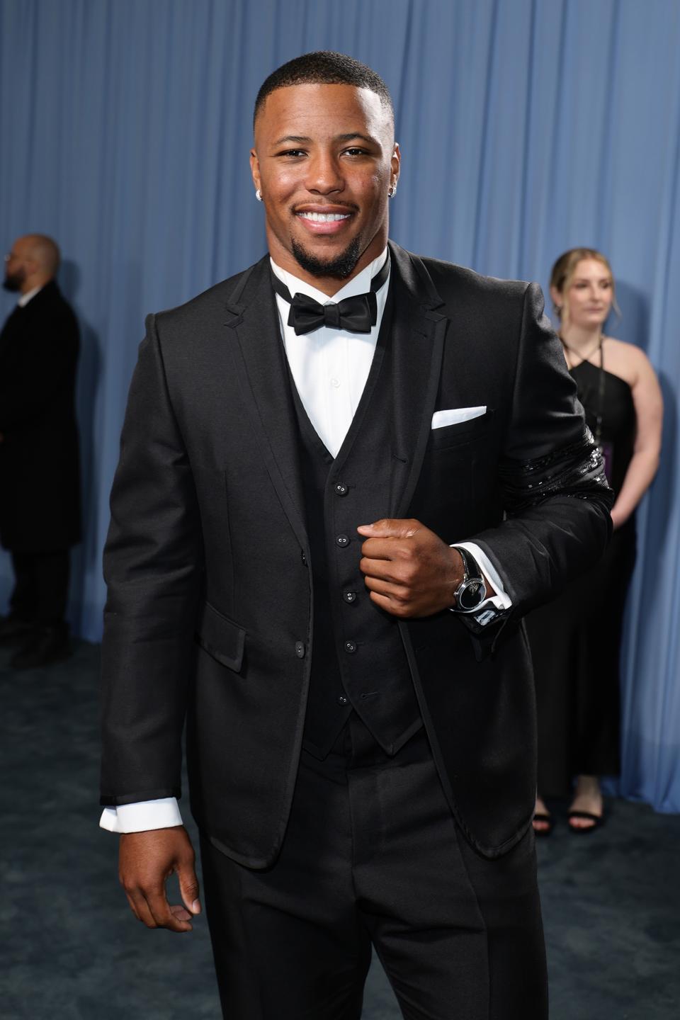 Saquon Barkley wearing the H. Moser & Cie. Endeavour Tourbillon Concept Vantablack