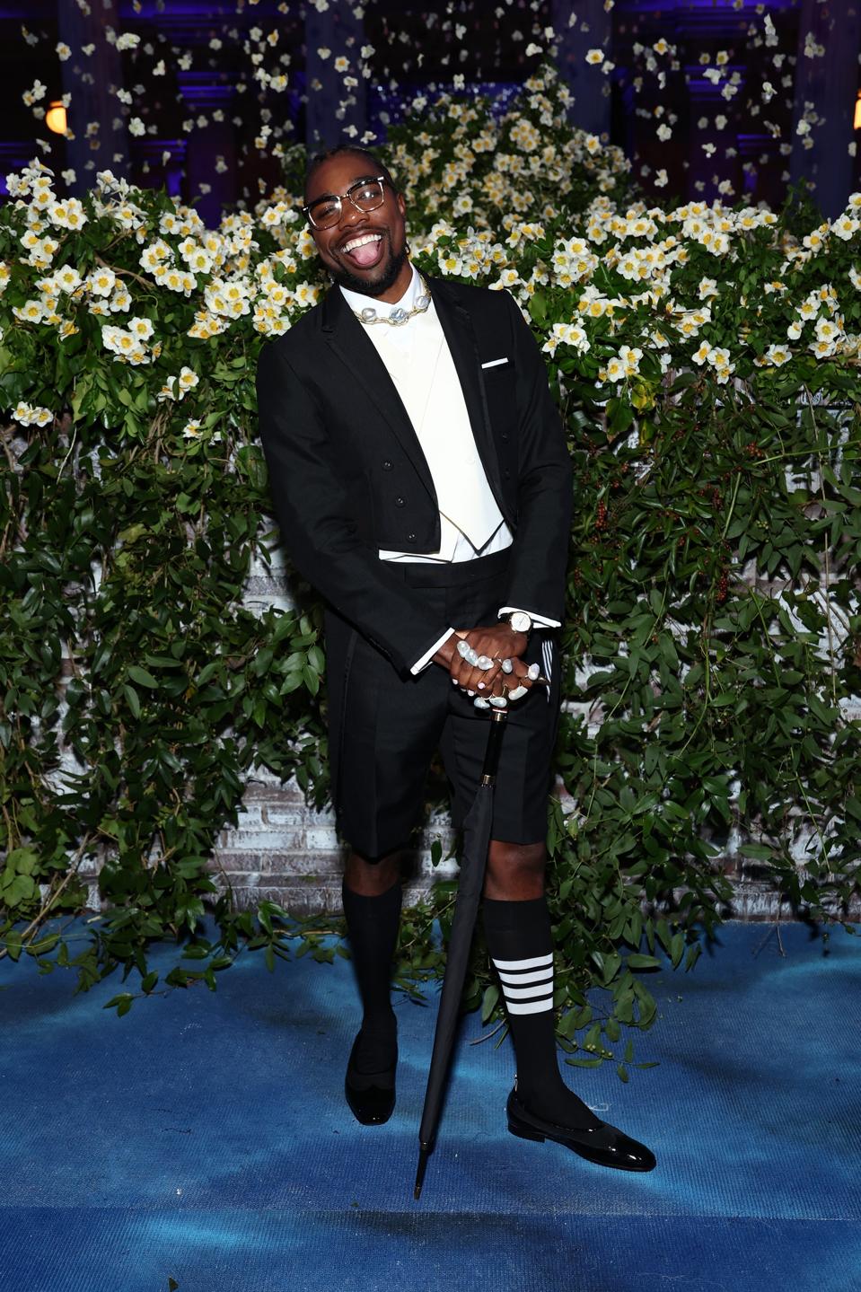 Omega ambassador, Noah Lyles, wears an Omega 40mm De Ville Prestige at the 2025 Met Gala