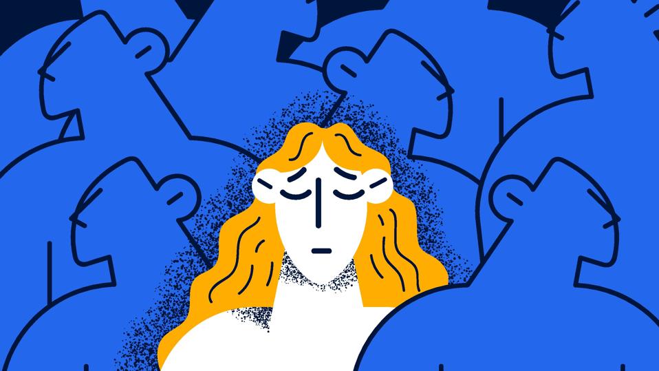 Unhappy woman feel lonely in crowd