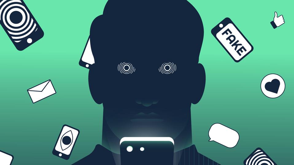 Man hypnotized by smartphone vector illustration