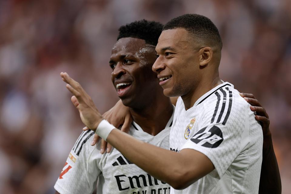 Real Madrid forwards Vinícius Jr. and Kylian Mbappé.