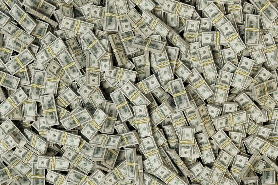 abstract background consisting of packs of paper dollars. 3d render