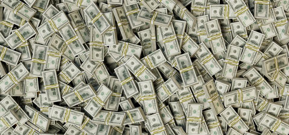 abstract background consisting of packs of paper dollars. 3d render