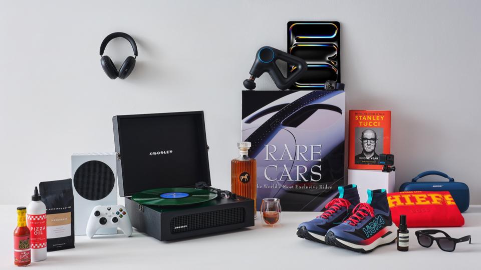 The best gifts for men arranged on a white background.