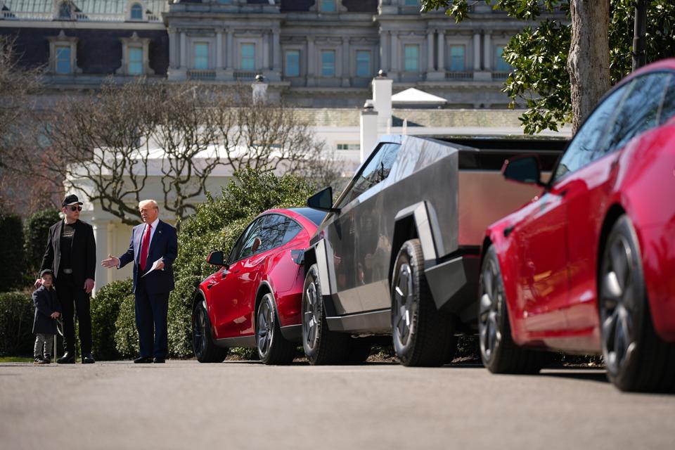 President Trump Speaks Alongside Tesla Vehicles At The White House