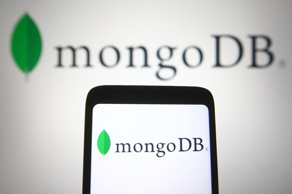 In this photo illustration, a MongoDB logo seen displayed on...