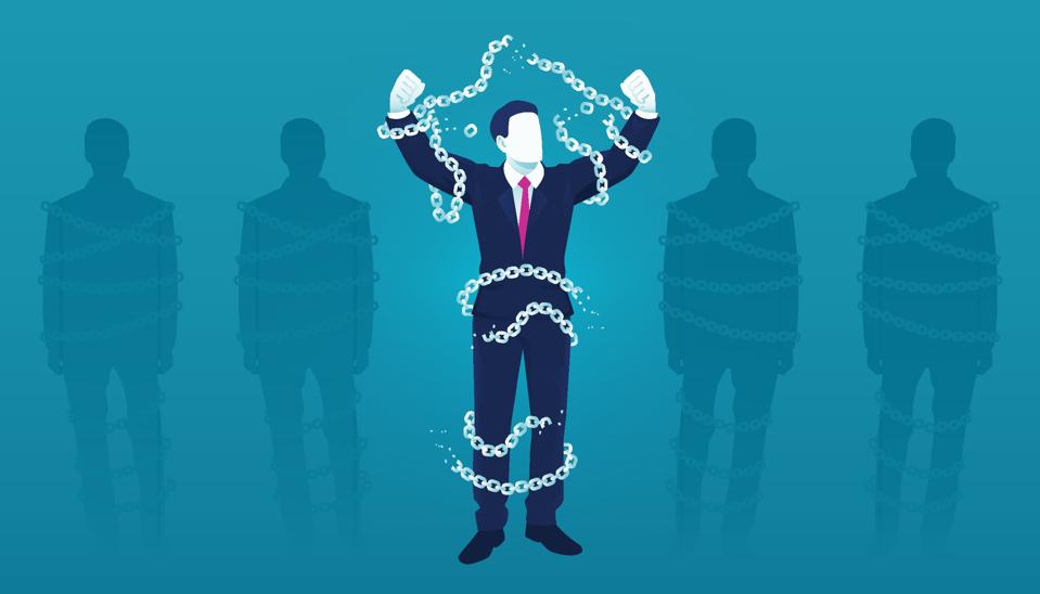 Businessman break chain for freedom