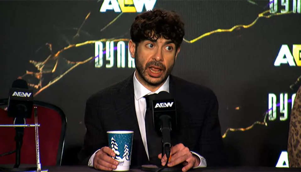 Tony Khan appears at the AEW Dynasty press conference.