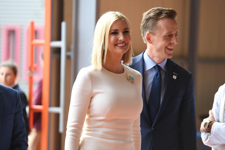 Ivanka Trump (L), daughter of US President Donald Trump, accompanied by Sean Cairncross, CEO of the Millennium Challenge Corporation, tours ISMALA, a Moroccan institute.
