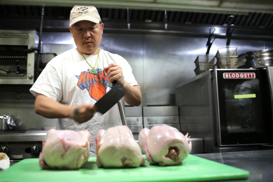 Eddie Huang in the kitchen at Gazebo, a pop-up at The Flower Shop running intermittently throughout the summer. 