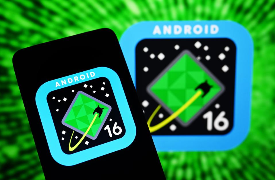In this photo illustration, an Android 16 logo is seen on a...
