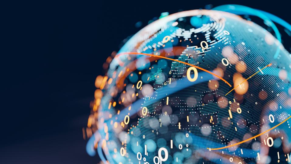 Globe with ones and zeroes for the topic of Solana’s SOL Vs. Ripple’s XRP.
